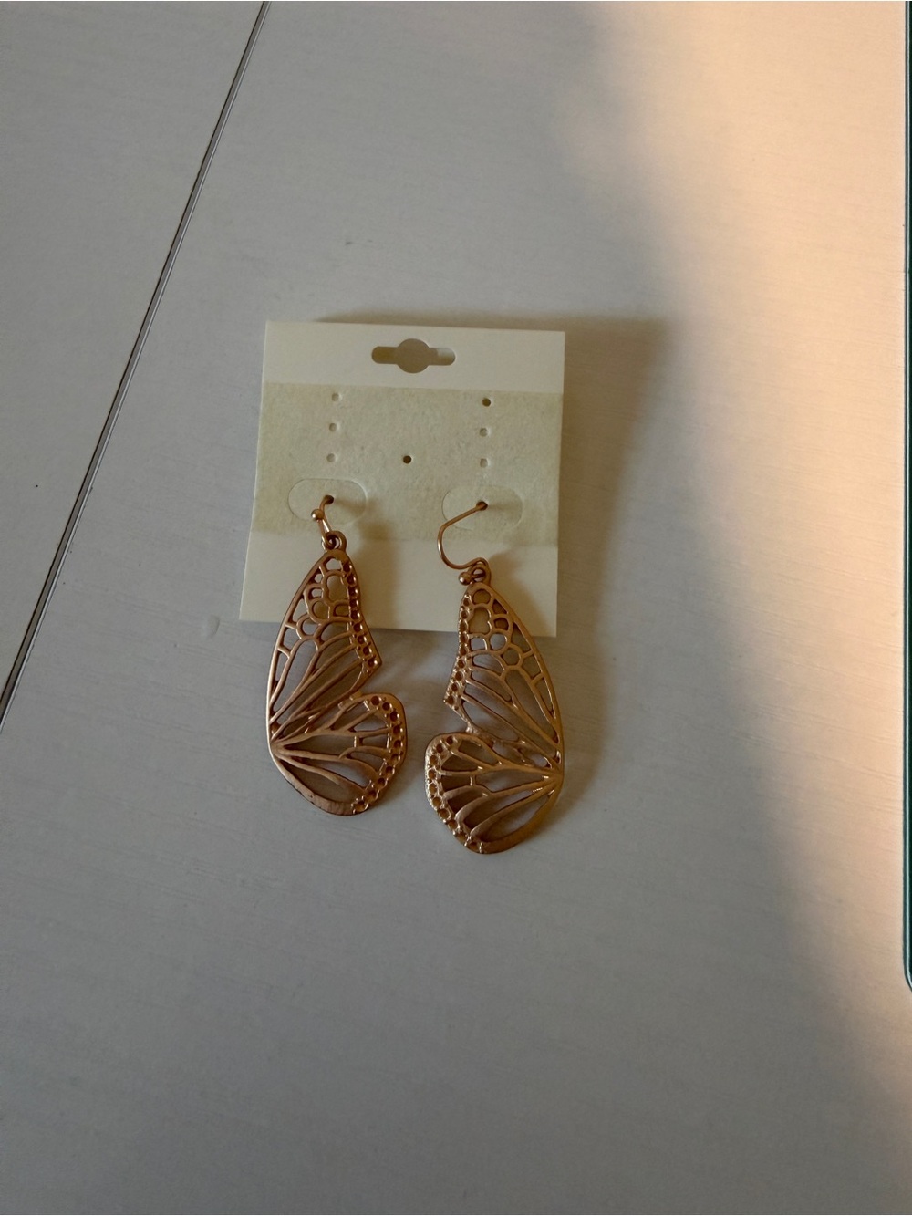 Butterfly Wing Drop Earrings - Rose Gold